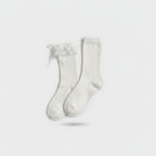 White Crew Socks With Ruffle Bow Detail