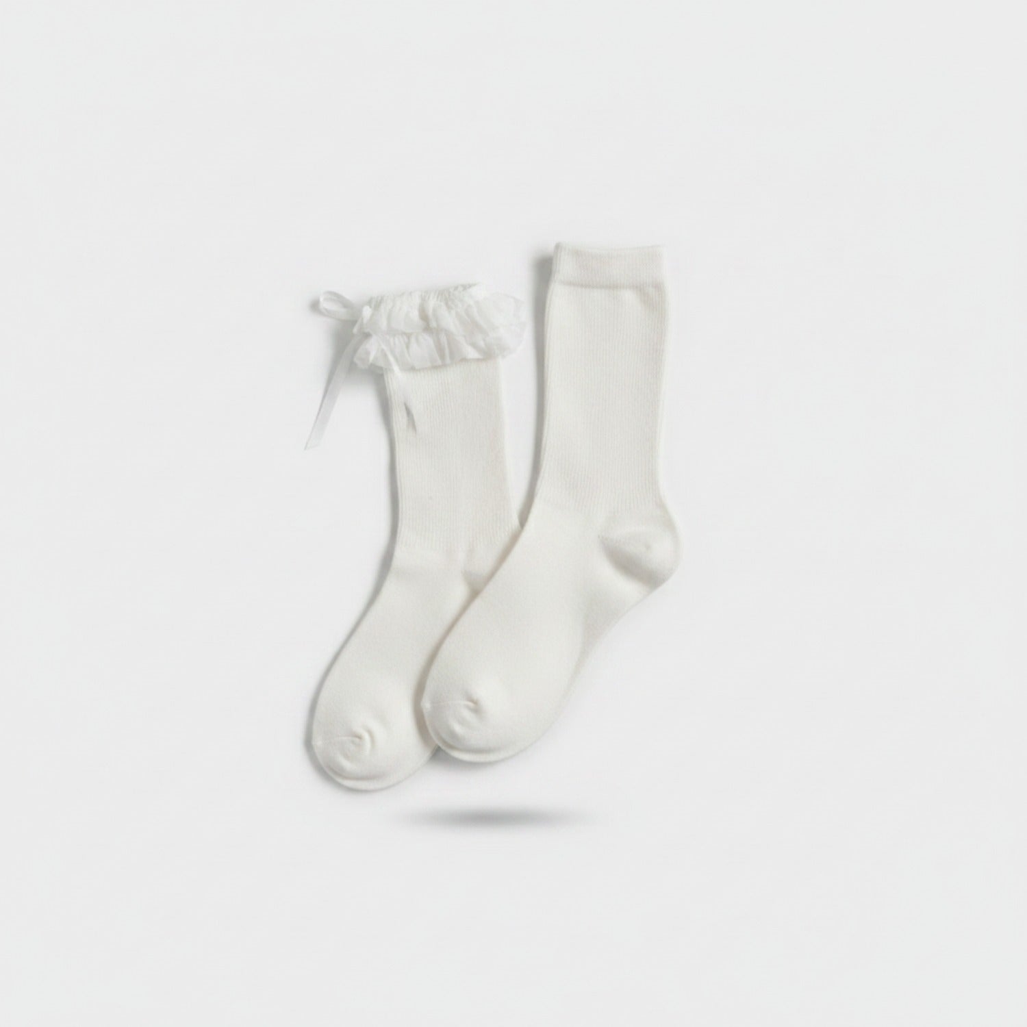 White Crew Socks With Ruffle Bow Detail