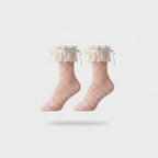 Lace Ruffle Crew Socks With Bow
