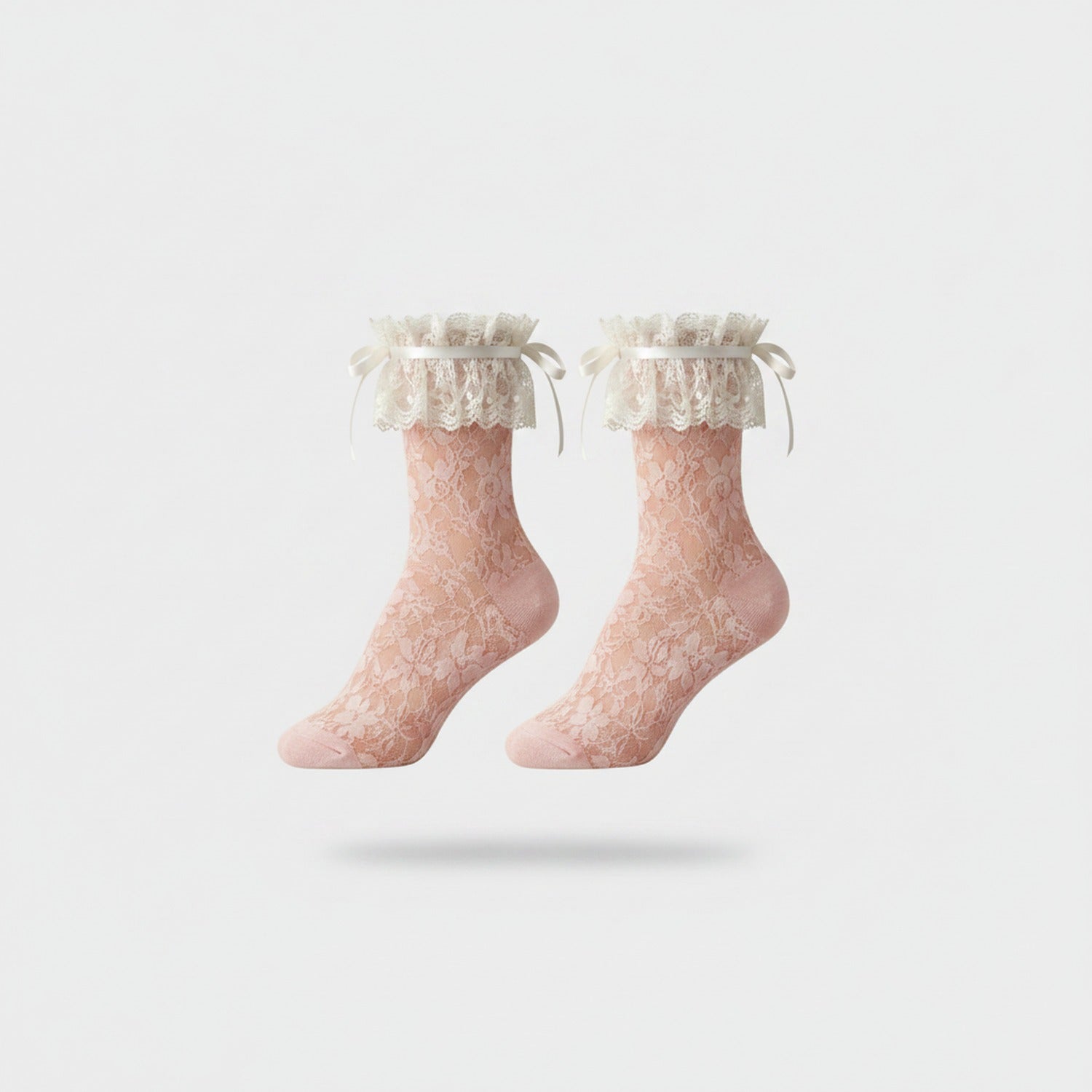 Lace Ruffle Crew Socks With Bow