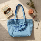 Pink Canvas Tote Bag With Embroidered Text