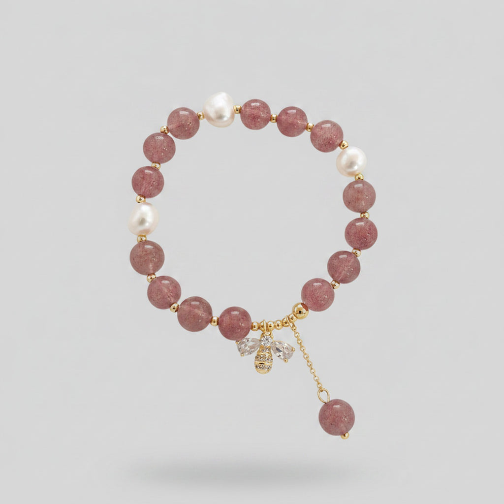 Mauve Pearl Beaded Bracelet With Butterfly Charm