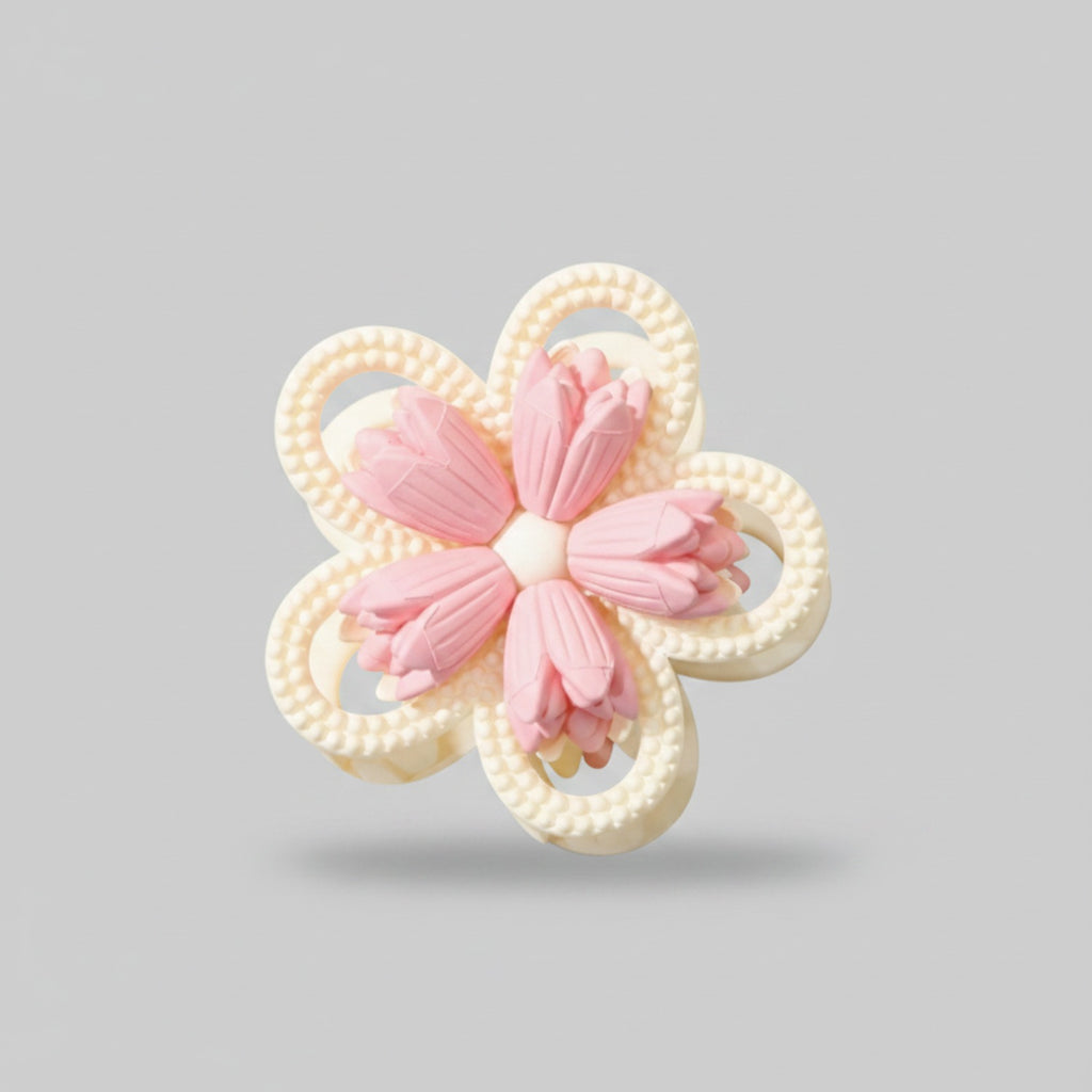 Pearl Beaded Pink Flower Hair Claw