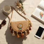 Beaded Boho Crossbody Bag With Tassel Fringe