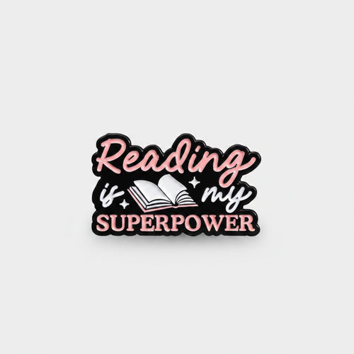Caffeine & Smutty Books Enamel Pin - Pink & Black Superpower – stationery (view 1)