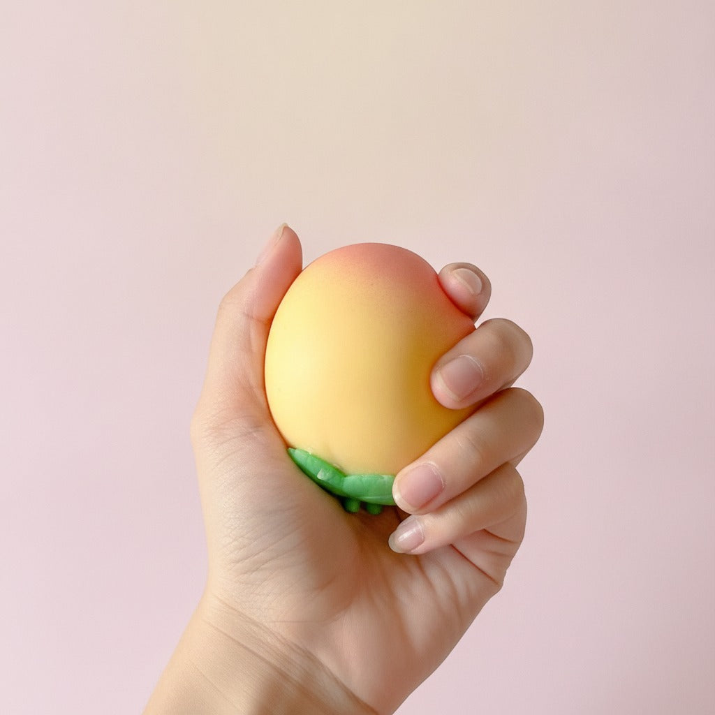 Peachy Keen Squishy Toy - Yellow - squeeze in hand