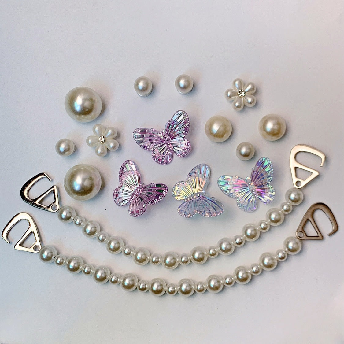 Purple White Butterfly Pearl Shoe Charms DIY Clog Set