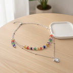 Rainbow Beaded Heart Layered Necklace