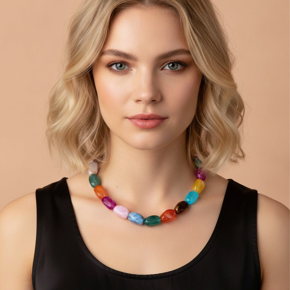 Chunky Colorful Beaded Necklace - Jewel Mix Alt
