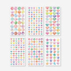 Watercolor Sticker Sheet Set Hearts Stars Circles