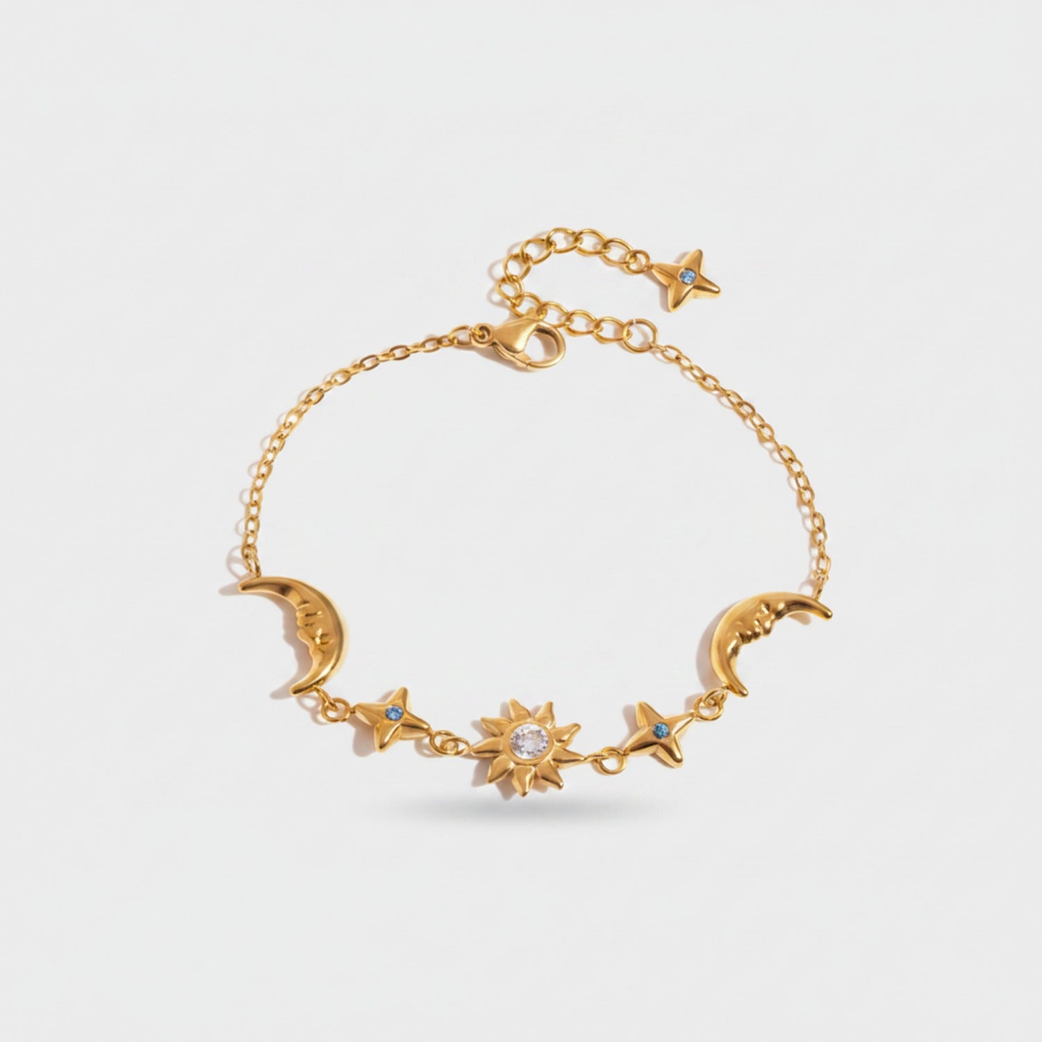 Gold Star Charm Bracelet With Crystals
