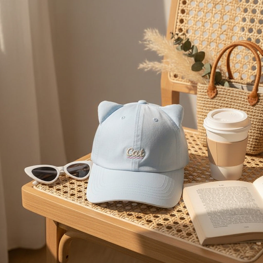 Cat Ear Baseball Cap Light Blue