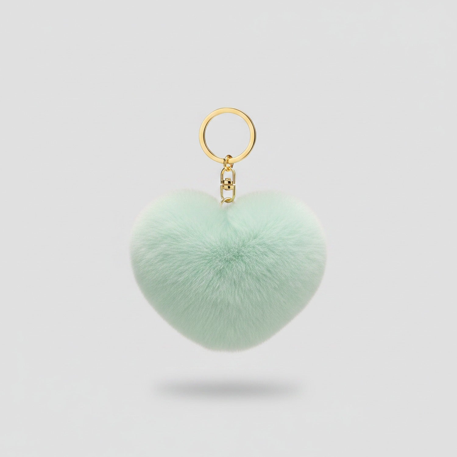 Beige Fuzzy Heart Pom Pom Keychain