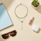 Silver Layered Chain Pendant Necklace