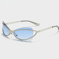 Blue Tinted Metal Frame Oval Sunglasses