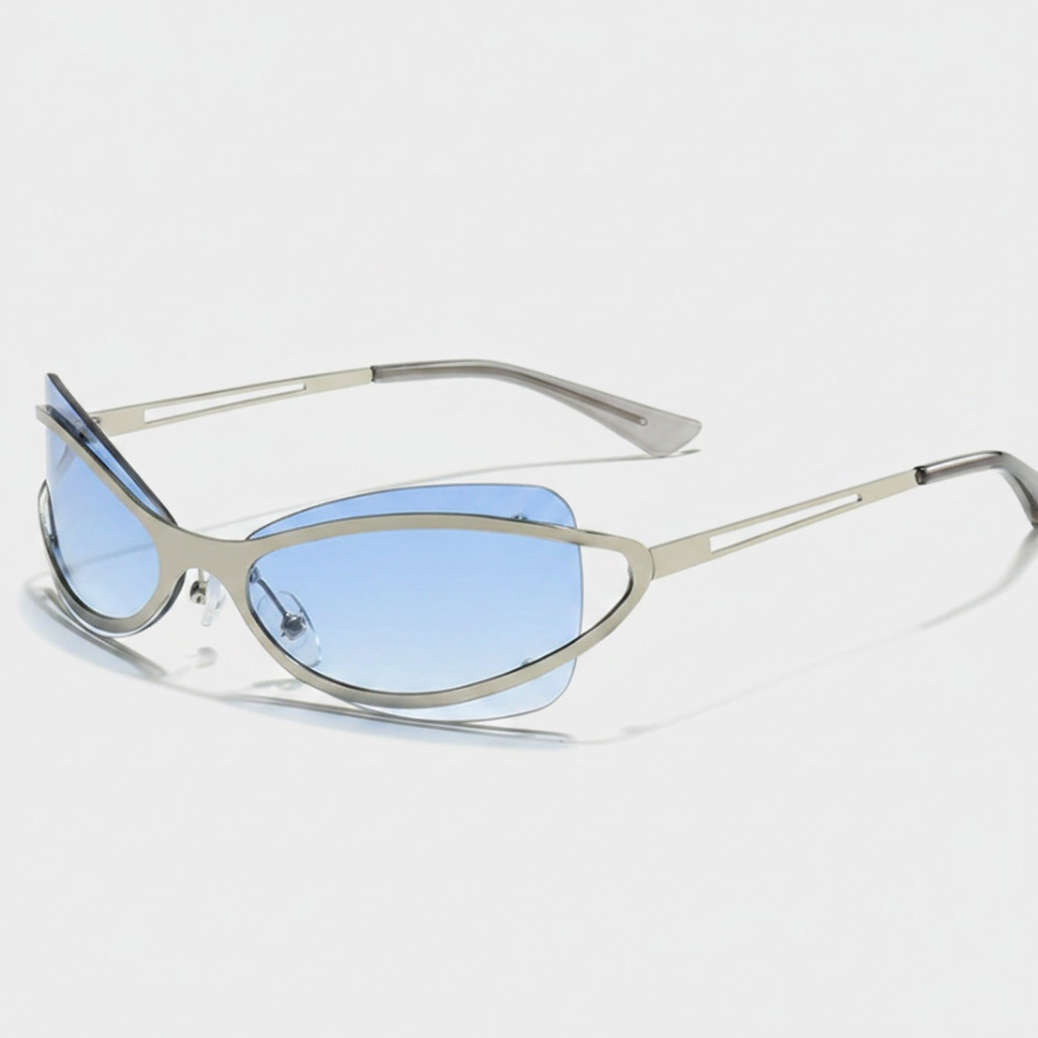 Blue Tinted Metal Frame Oval Sunglasses