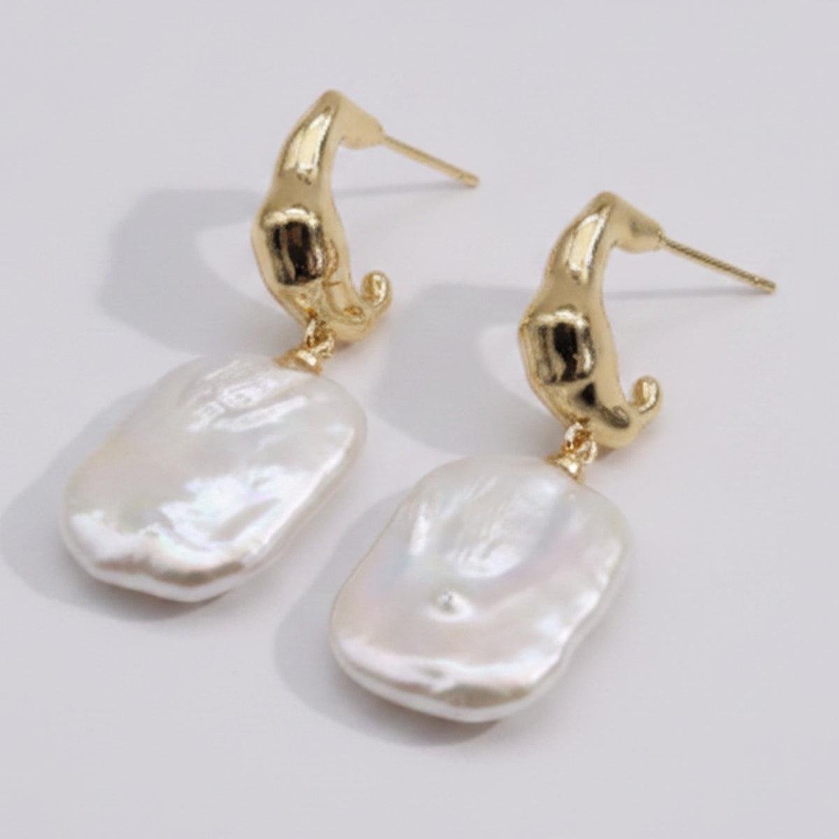 Twisted Pearl Drop Earrings - Square Pearl