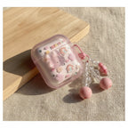 3D Flower AirPods Case with Beaded Charm - Pink Bunny House (for AirPods 4)