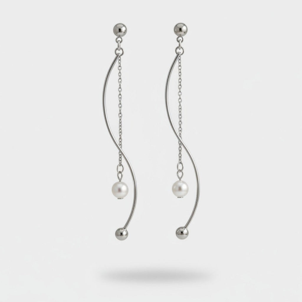 Silver Pearl Chain Drop Earrings – jewelry (view 1)