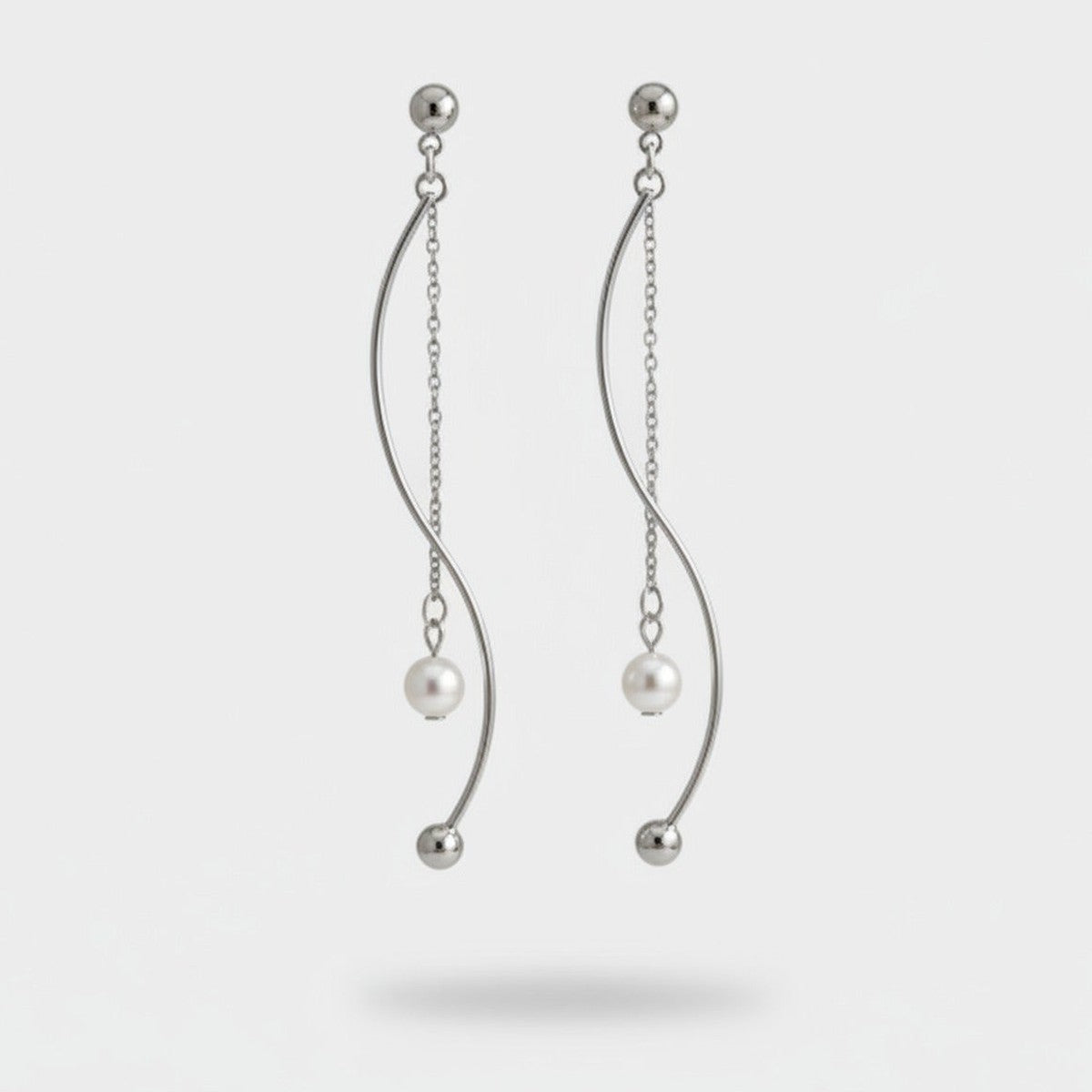 Silver Pearl Chain Drop Earrings – jewelry (view 1)