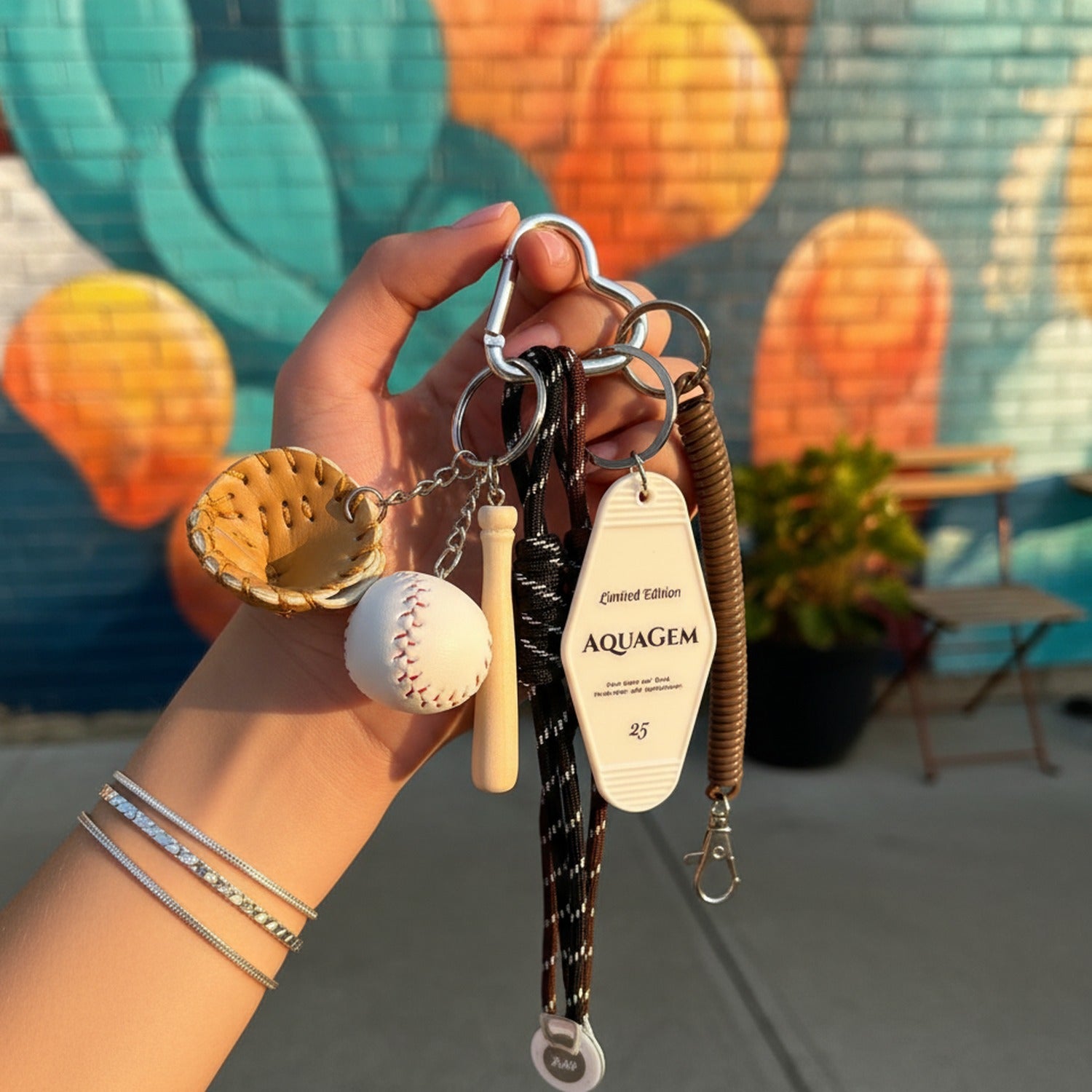Baseball Charm Multi-Pendant Acrylic Keyring