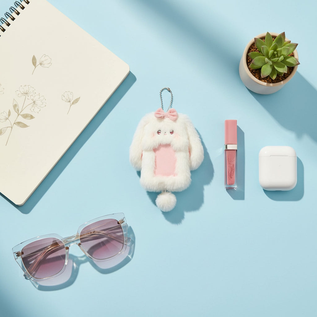 Fluffy Bunny Pink Bow Phone Charm