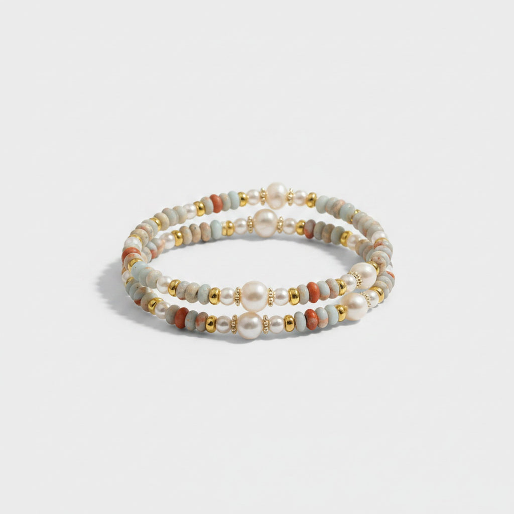 Pearl Beaded Bracelet With Gold Accents