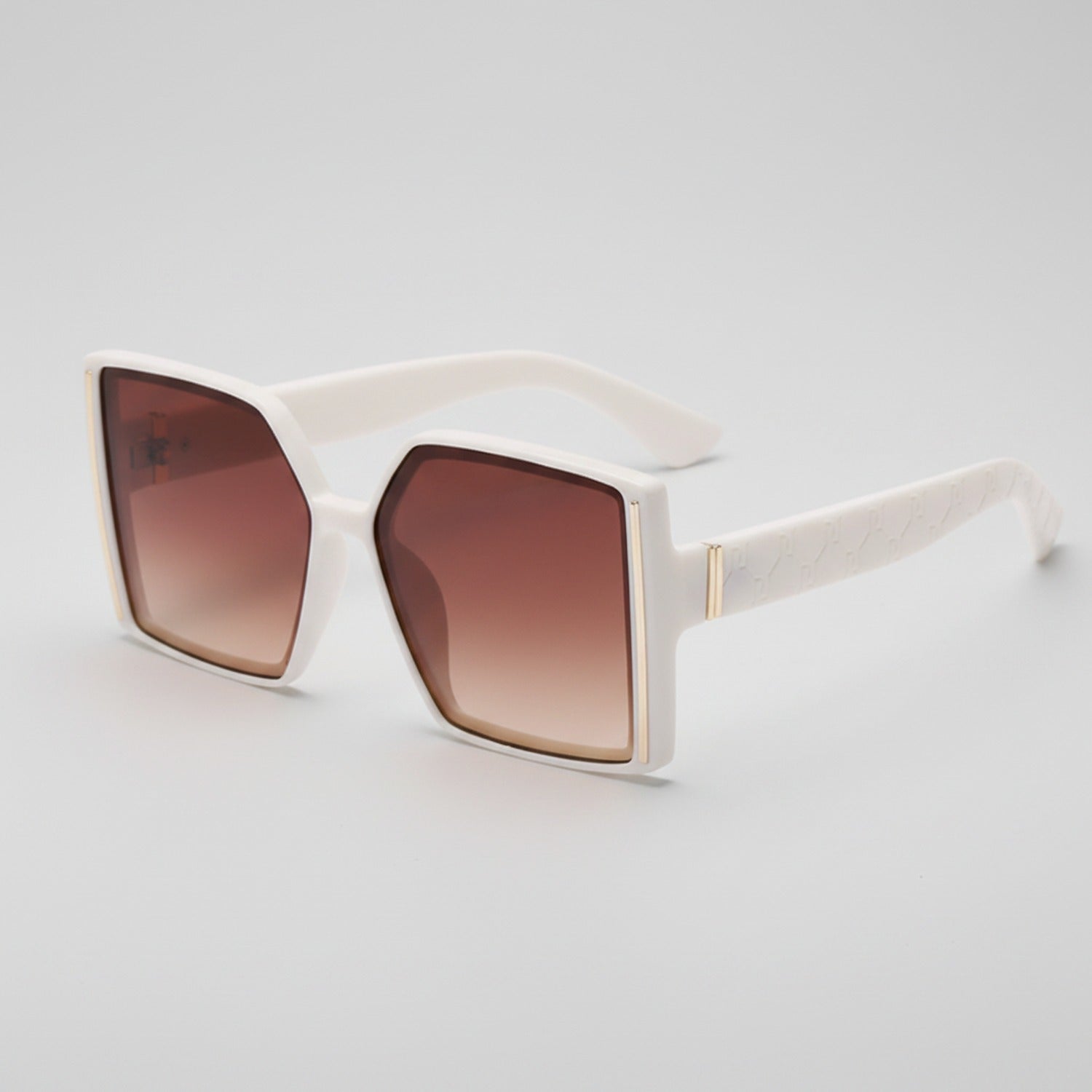 Cream Square Gradient Sunglasses With Gold Accent