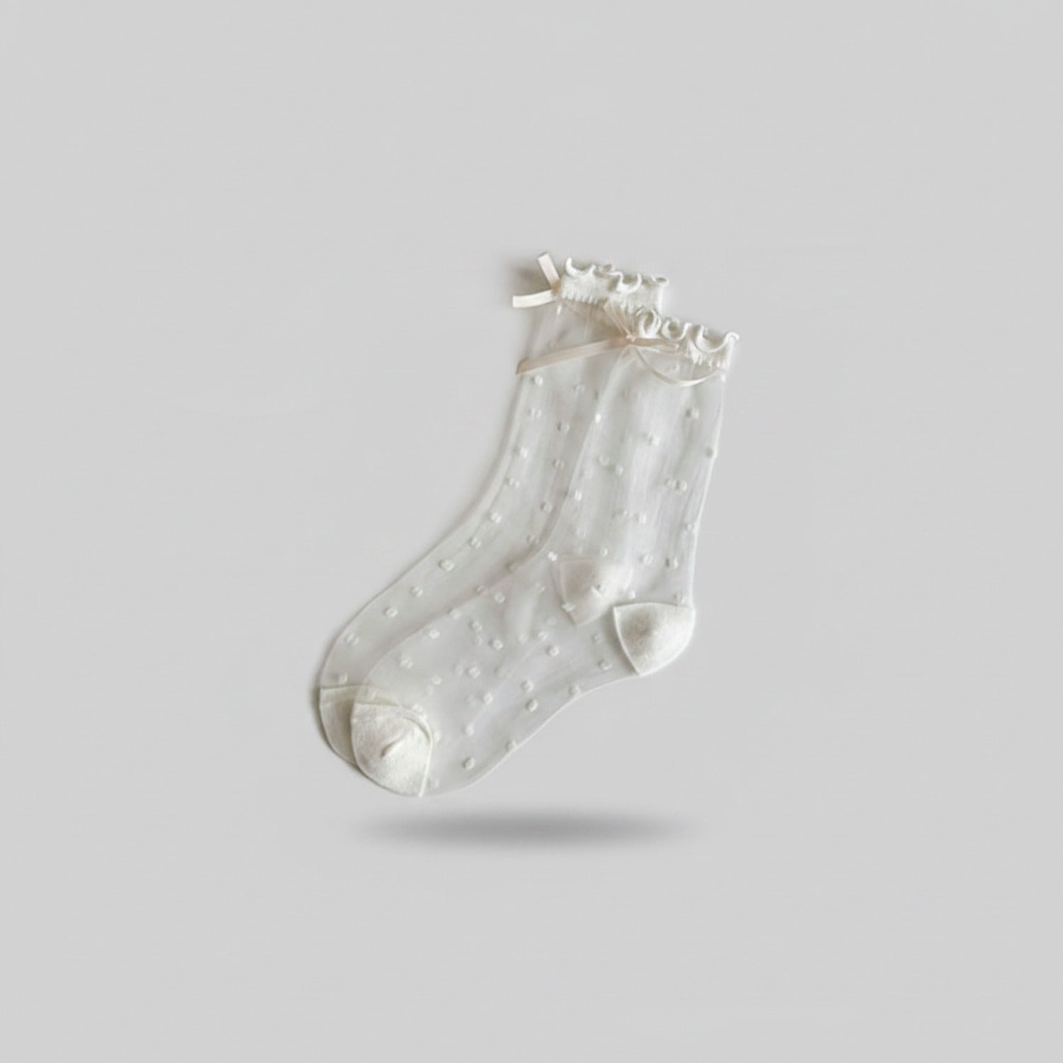 Sheer Black Polka Dot Crew Socks with Ruffle