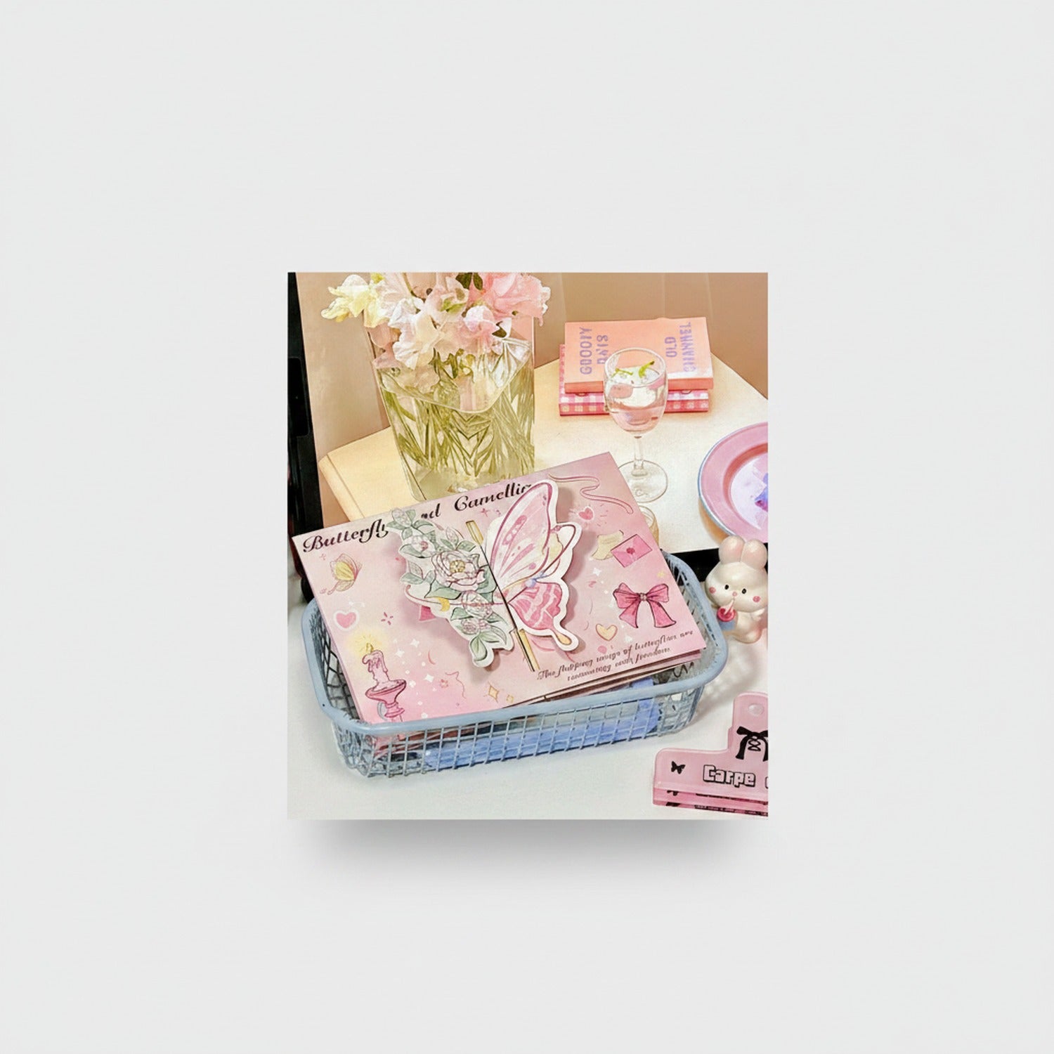 Butterfly Flower Stationery Set Pink