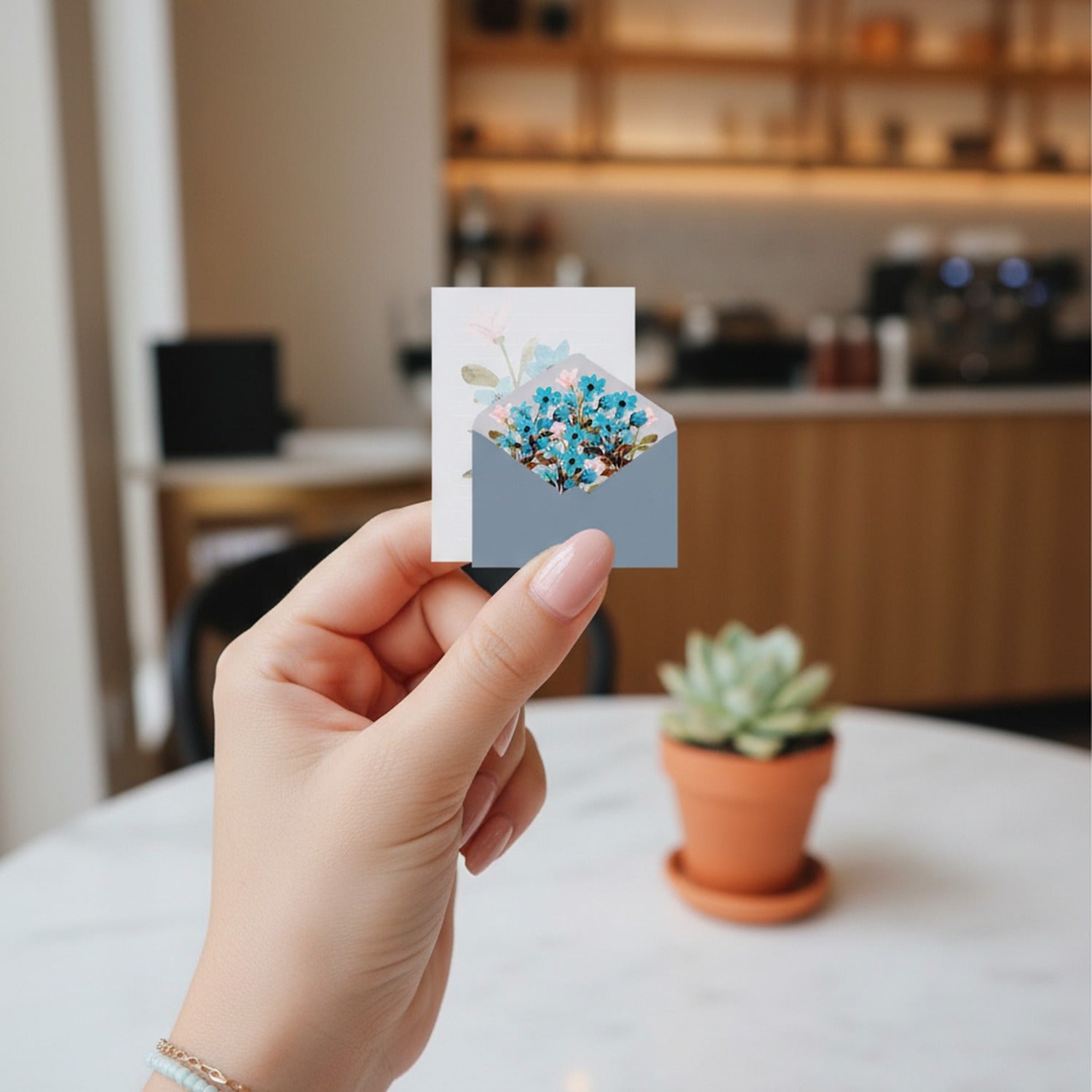 Blue Floral Butterfly Greeting Card Set