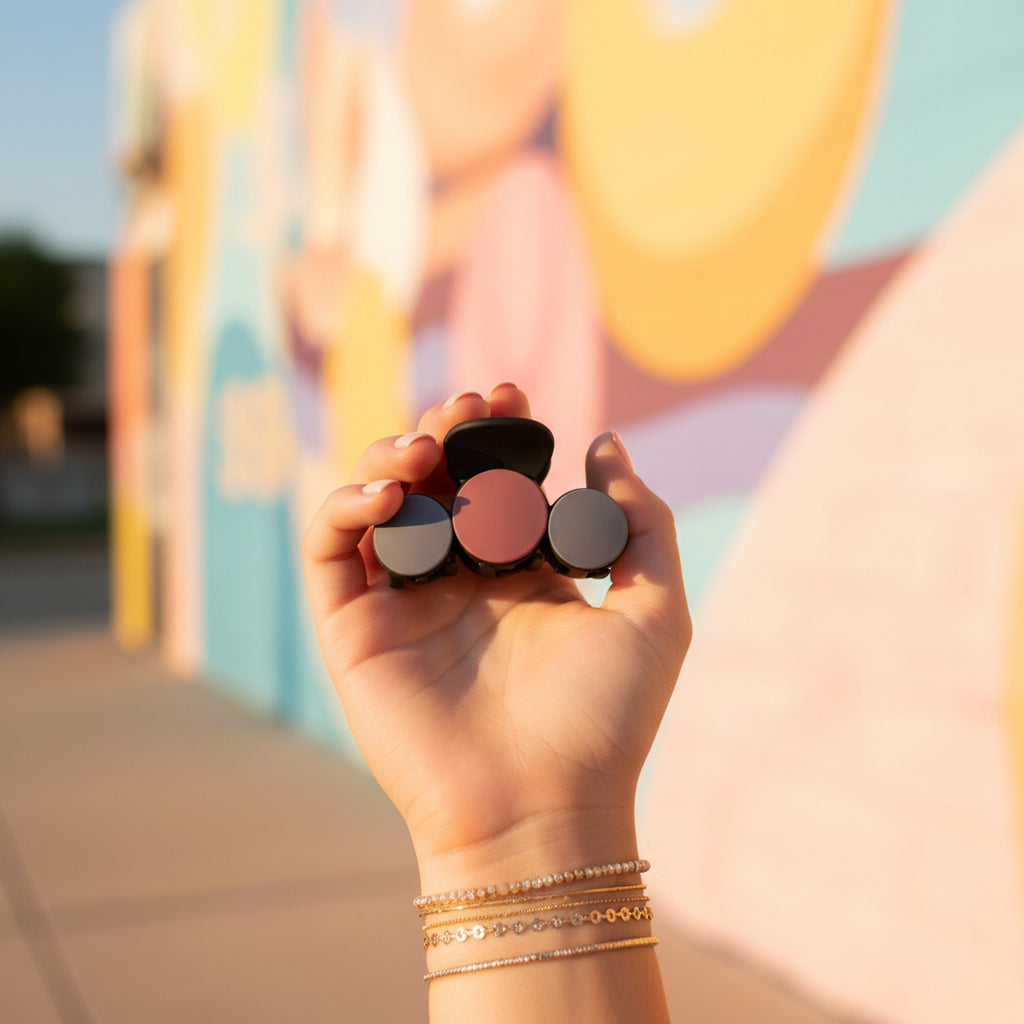 Tri-Sphere Hair Claw Clip - Pink & Cream