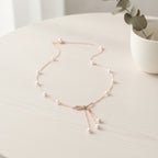 Pearl Bow Lariat Necklace - Rose Gold Pearl