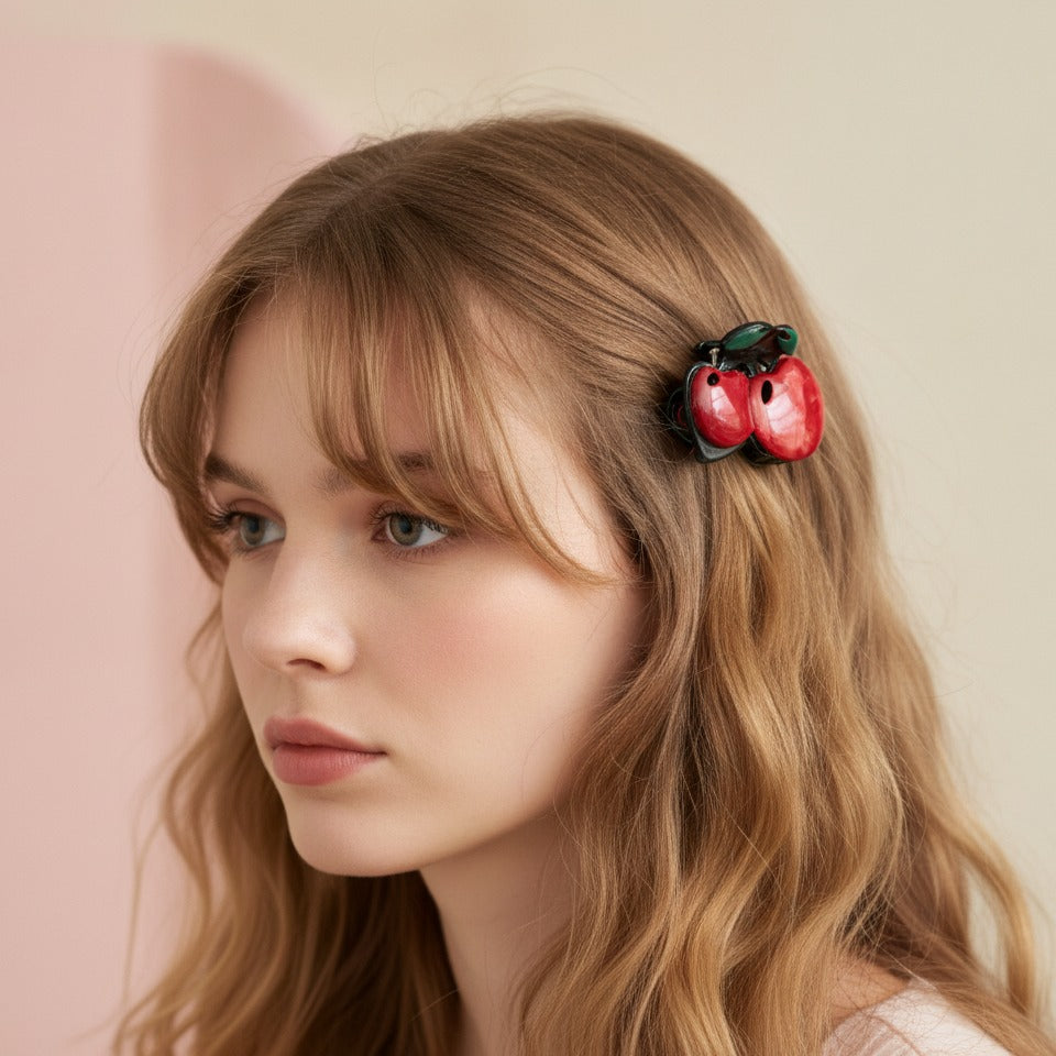 Cherry Dual Claw Hair Clip - Cherry Red