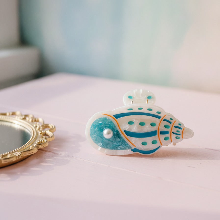 Shell Textured Hair Claw - Blue White Shell