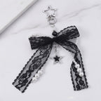 Lace Ribbon Pearl Bag Charm - Black