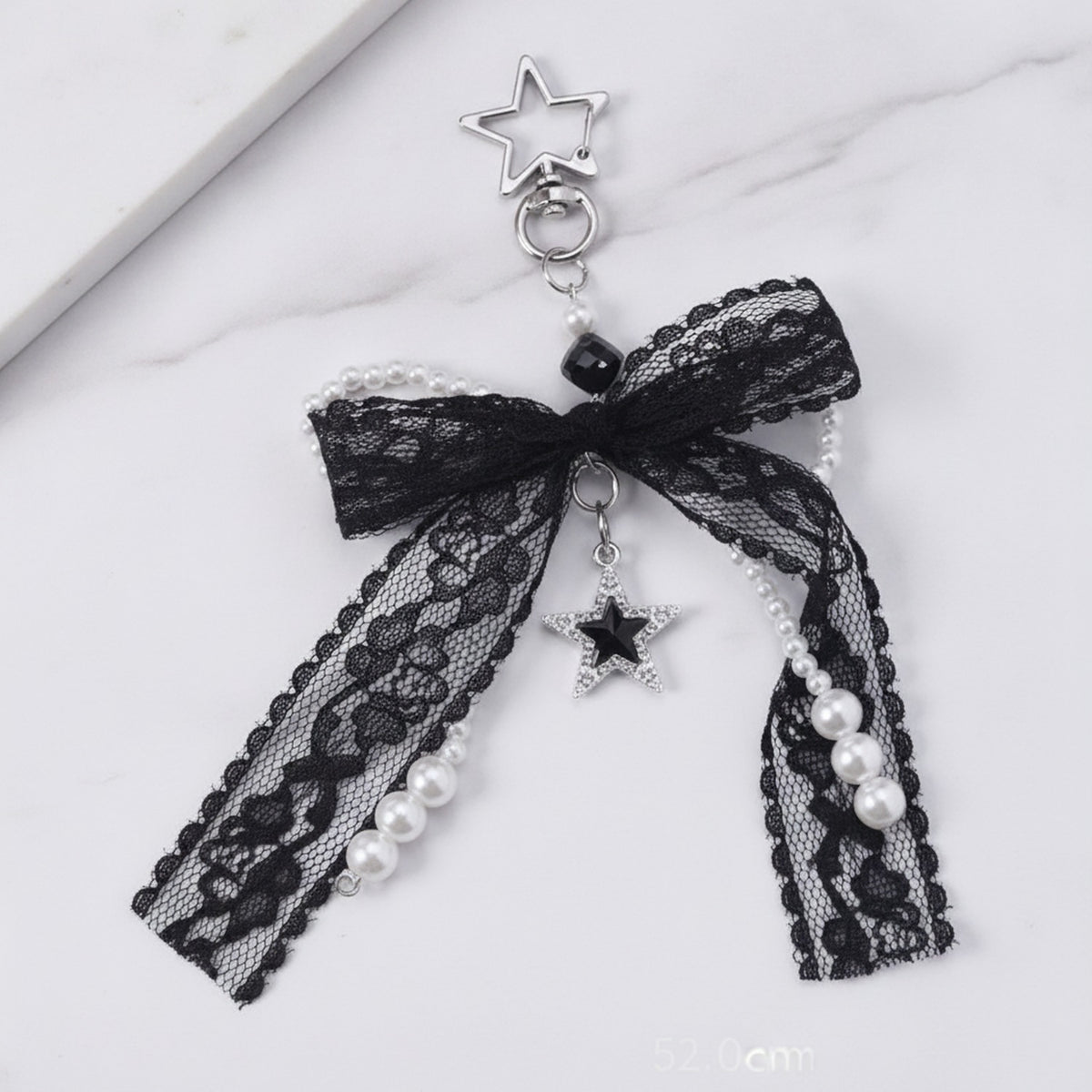 Lace Ribbon Pearl Bag Charm - Black