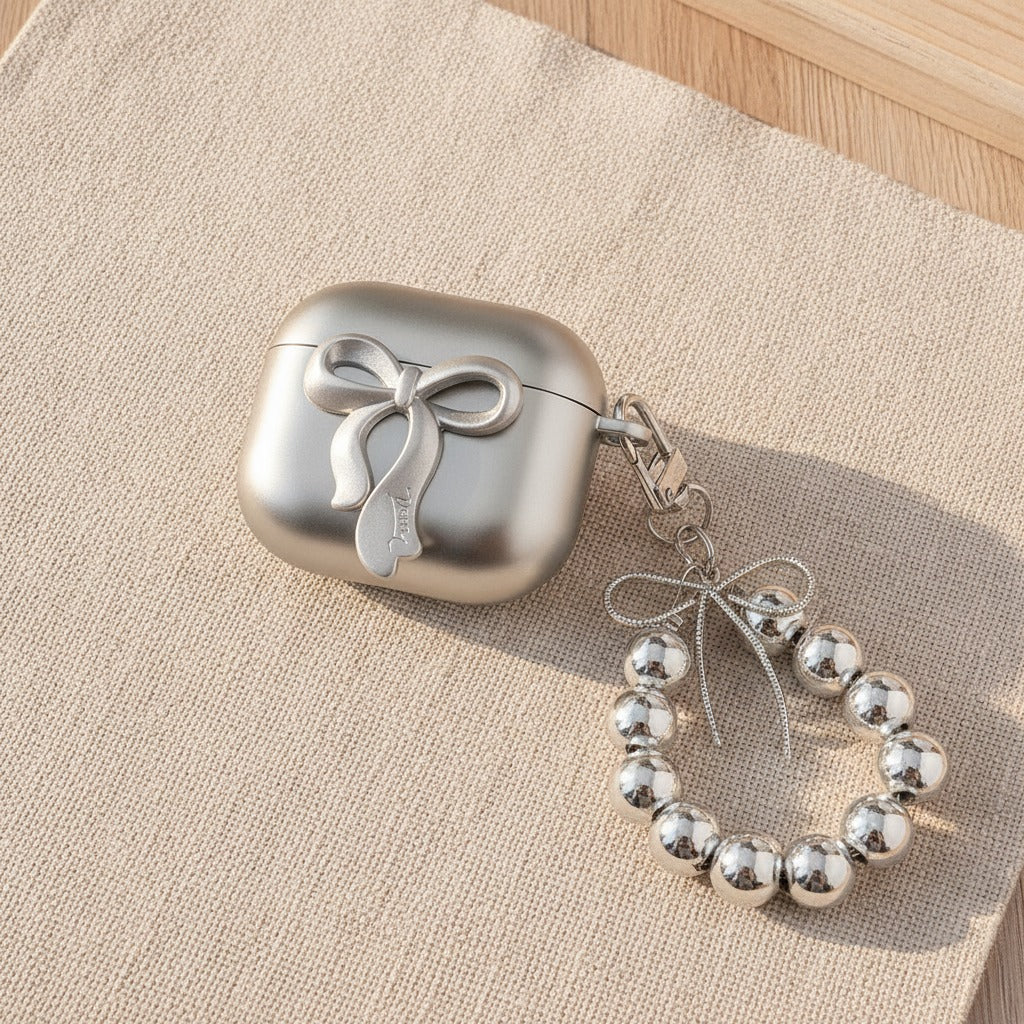 Bow Pearl Charm Airbuds Case - Silver (for AirPods Pro 2)