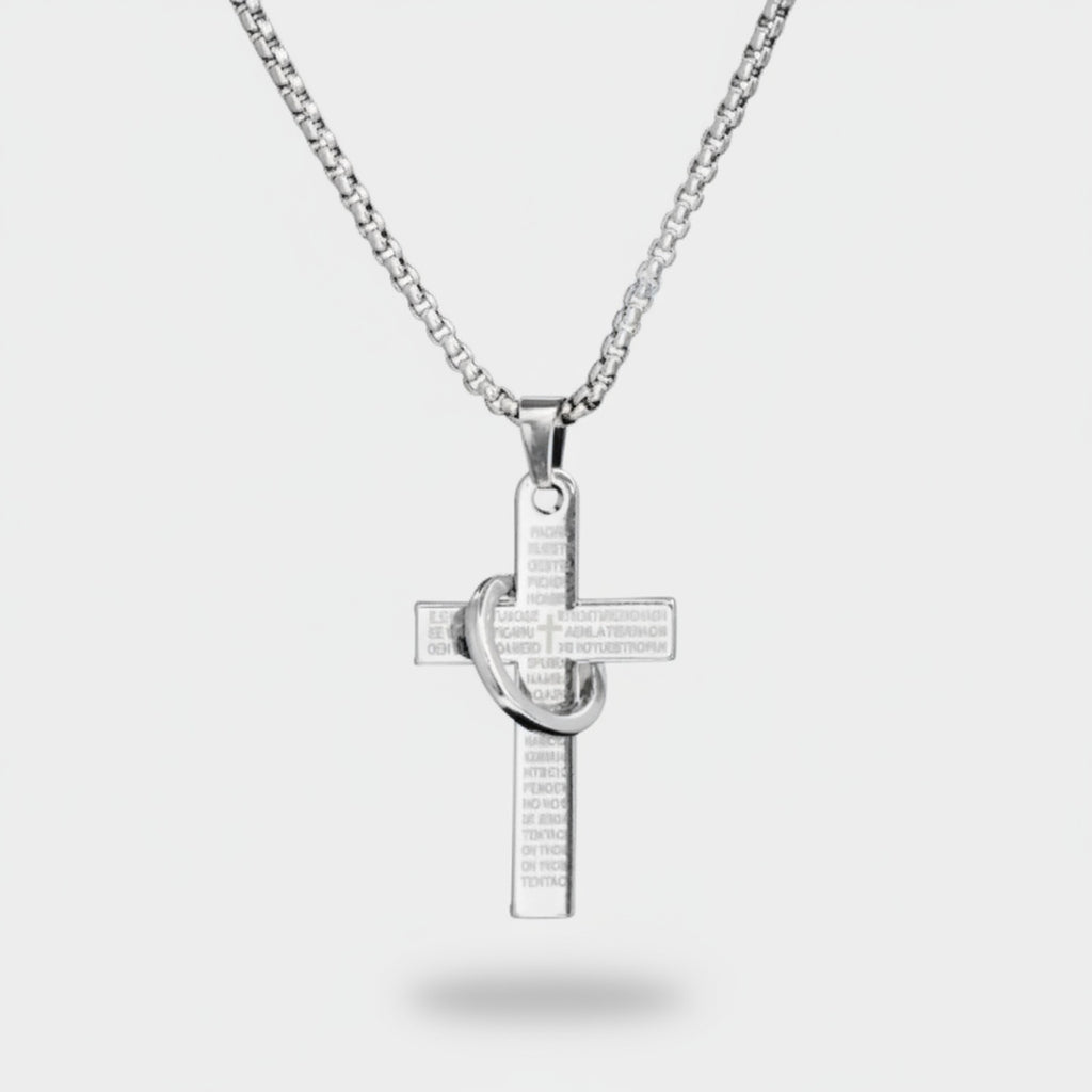 Silver Cross Pendant Necklace With Circular Charm