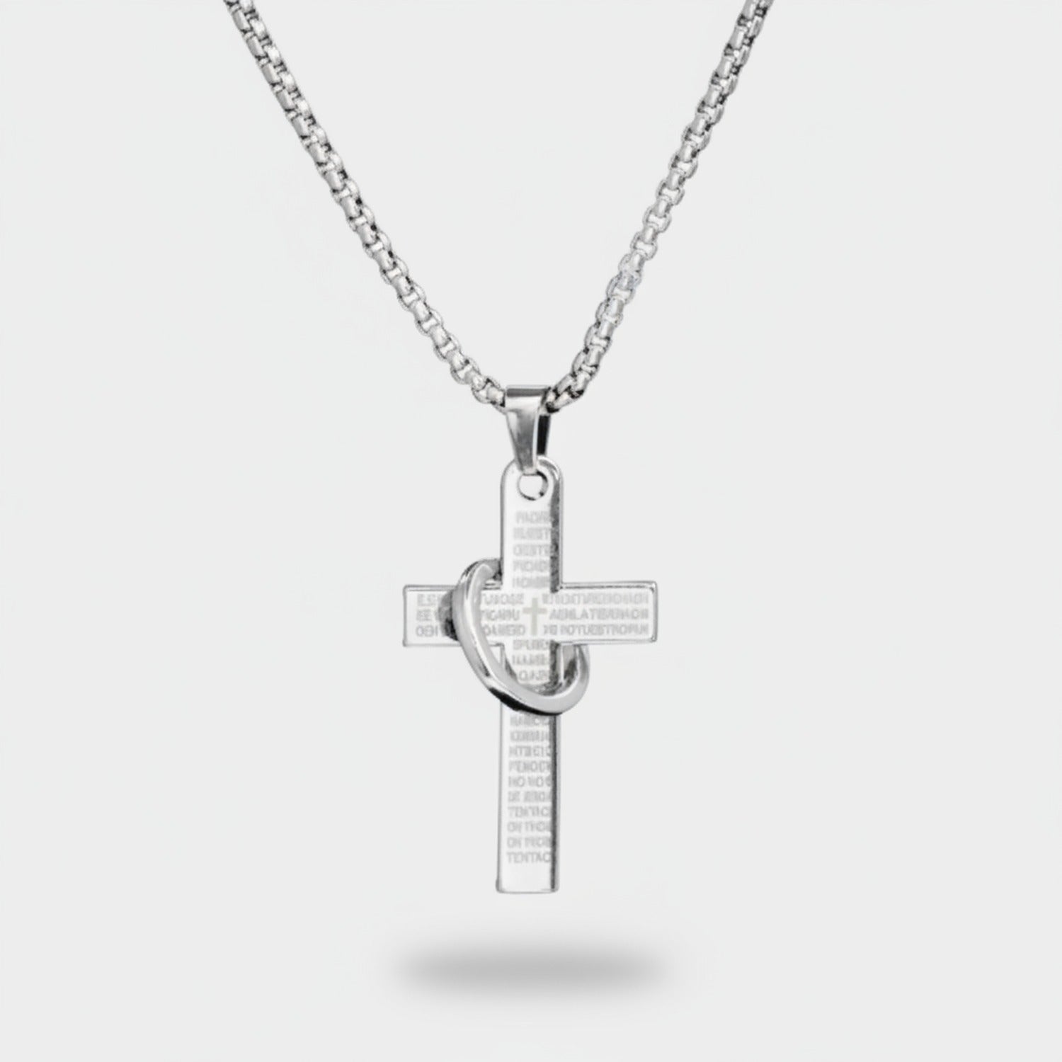 Silver Cross Pendant Necklace With Circular Charm