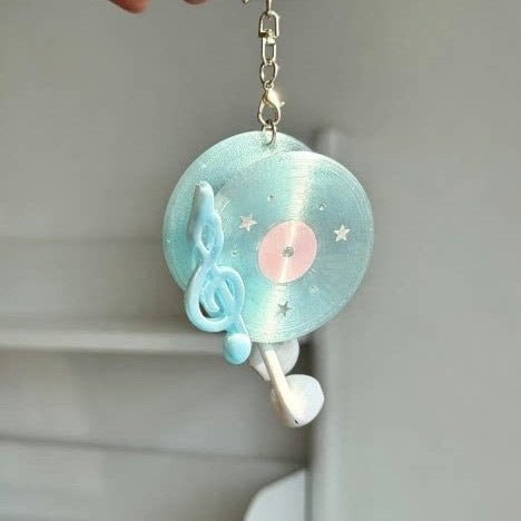 Blue Vinyl Record Cable Organizer 3D Printed Keychain