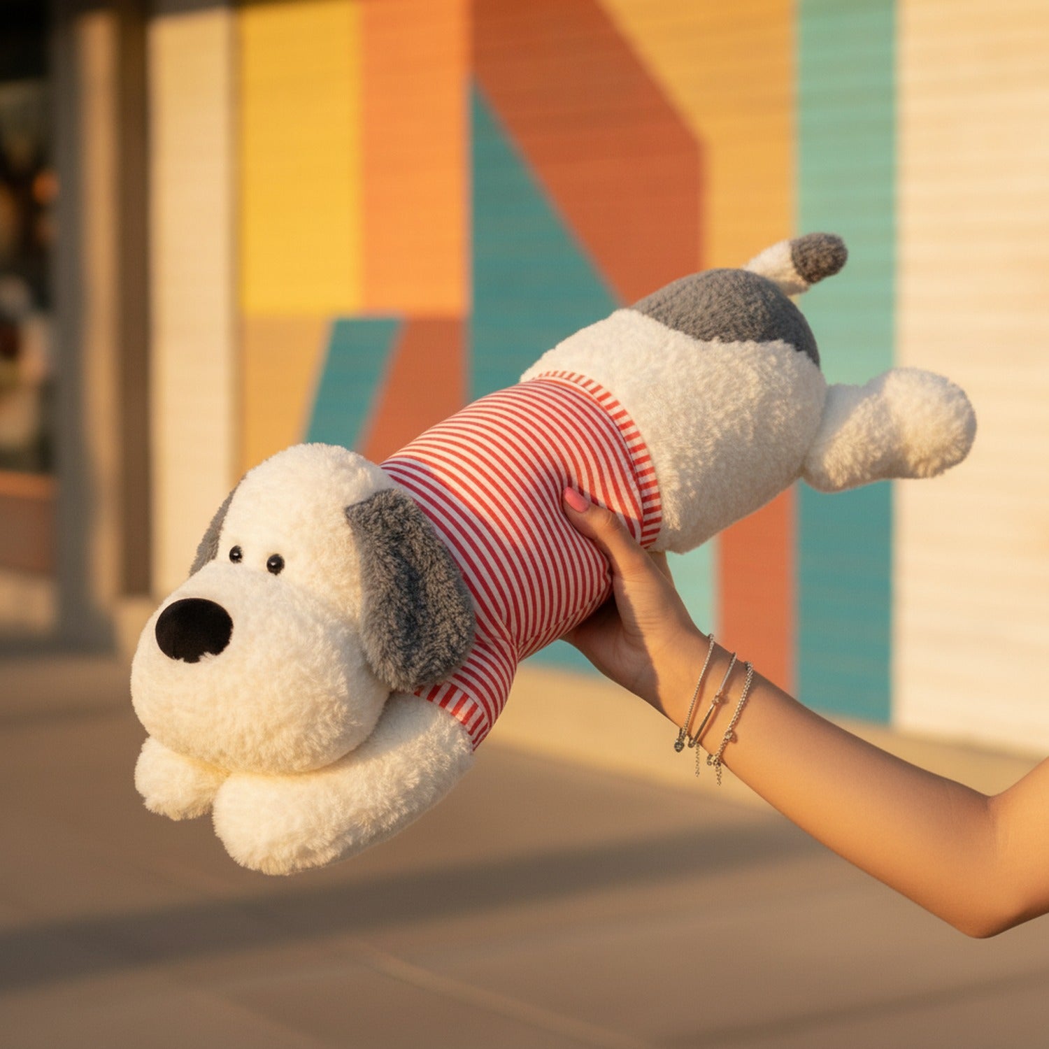 Cozy Striped Puppy Plush White
