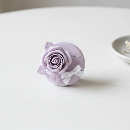3D Flower AirPods Case with Beaded Charm - Purple Rose (for AirPods Pro 3)