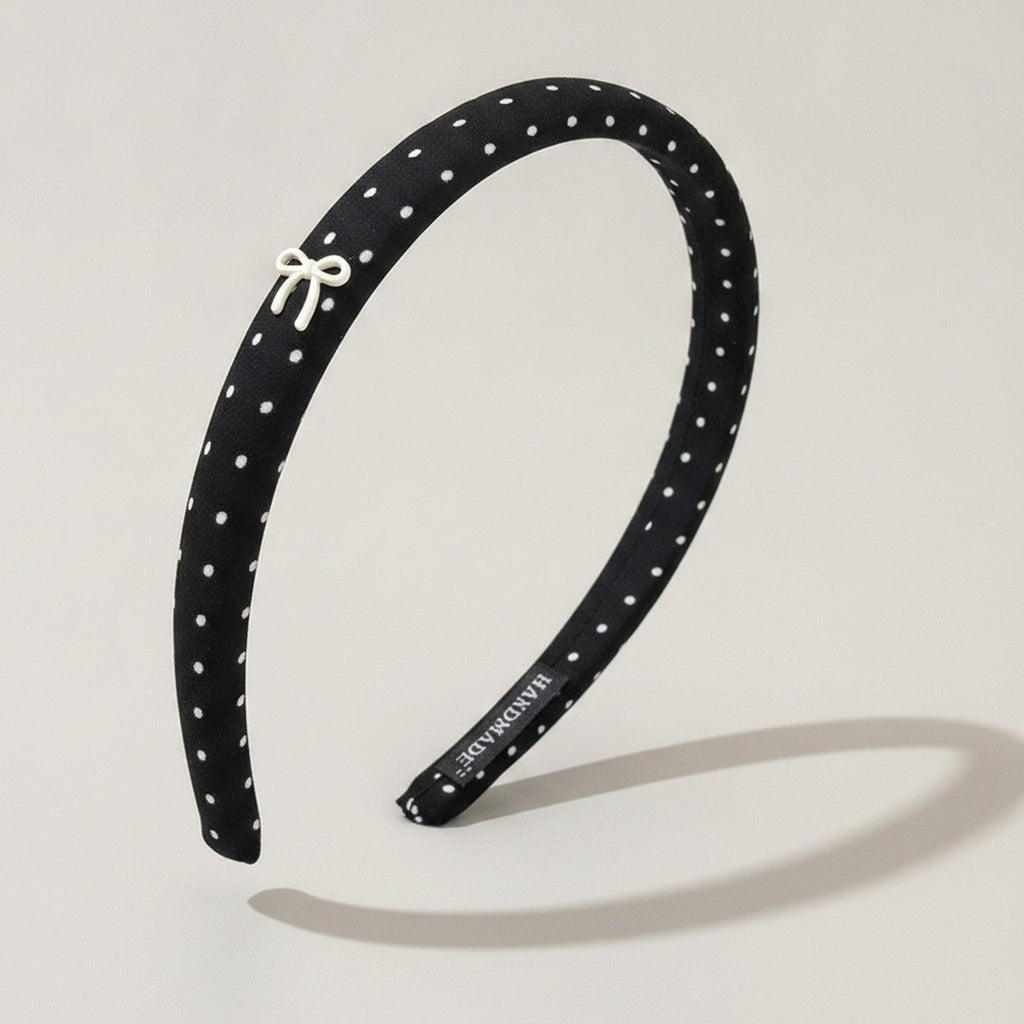 Rhinestone Studded Padded Headband Bow - Black Polka Dot Hair Band – hair accessories (view 1)