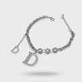 Silver Rhinestone D Charm Chain Bracelet
