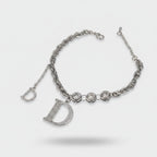 Silver Rhinestone D Charm Chain Bracelet