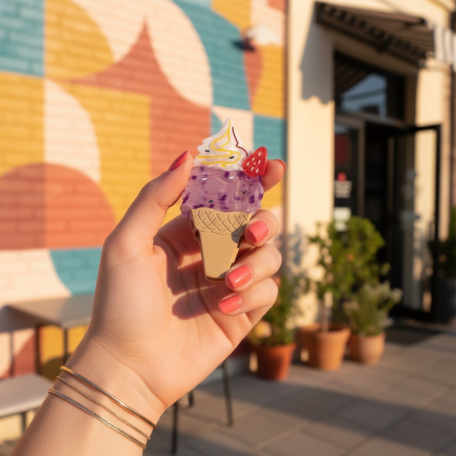 Ice Cream Cone Hair Claw Clip With Strawberry Top