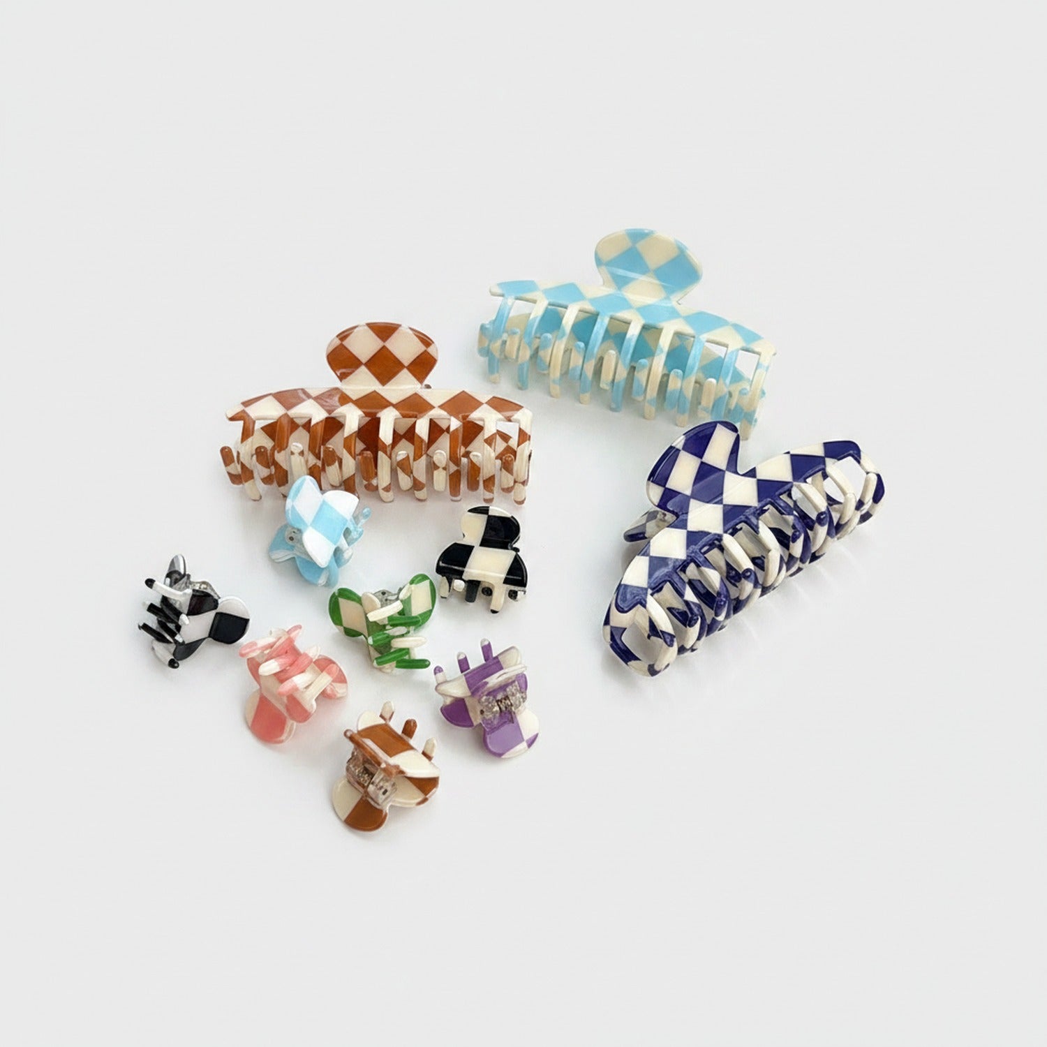 Checkered Hair Claws Colorblock Set Pack