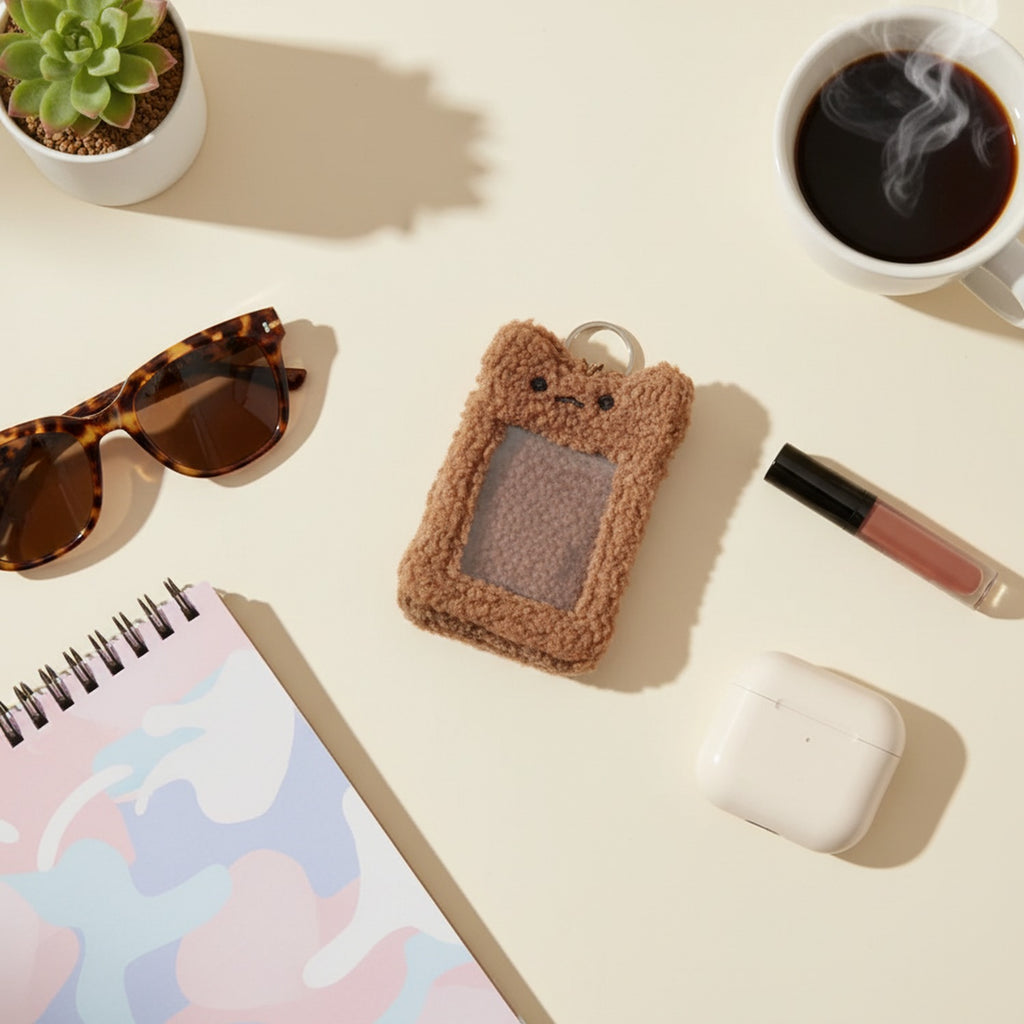 Fluffy Teddy Bear Photo Charm Keychain