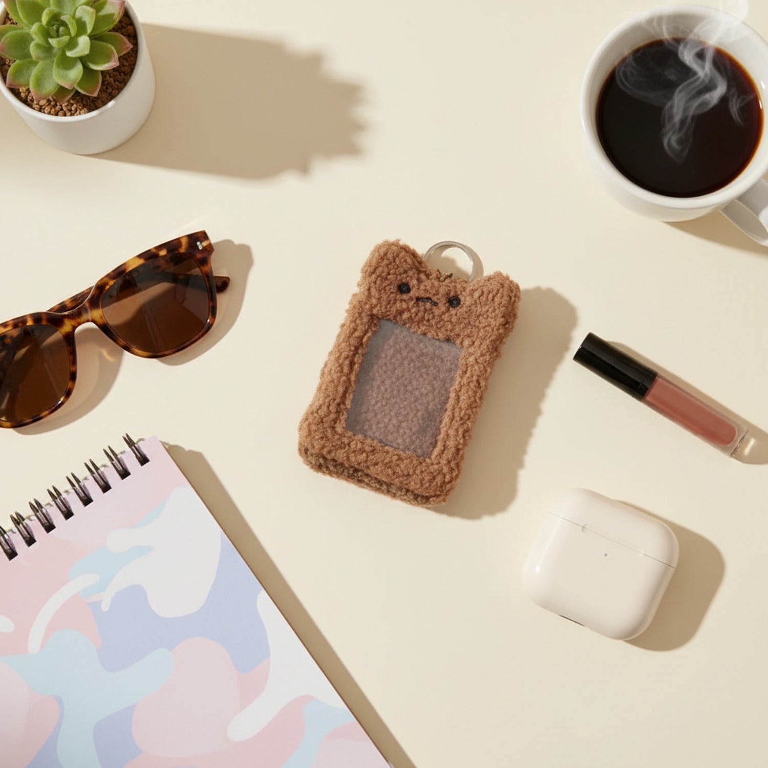 Fluffy Teddy Bear Photo Charm Keychain